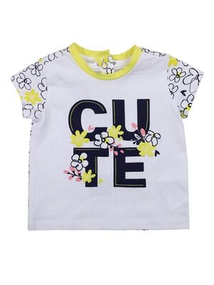 Girls White Printed Short Sleeve Knitted T- Shirt